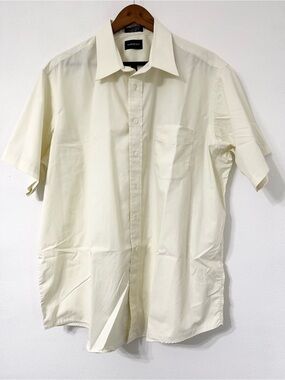 Harbor Bay Big Men’s 18.5 Short Sleeve Dress Shirt Ivory Button Front Pocket